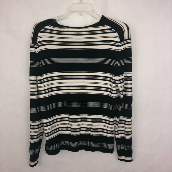 Ann Taylor Black White Striped Cardigan Sweater M - Picture 2 of 4